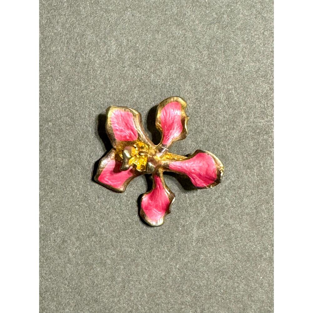 Vintage Gold Filled Pink Enamel Iris Pendant/Brooch